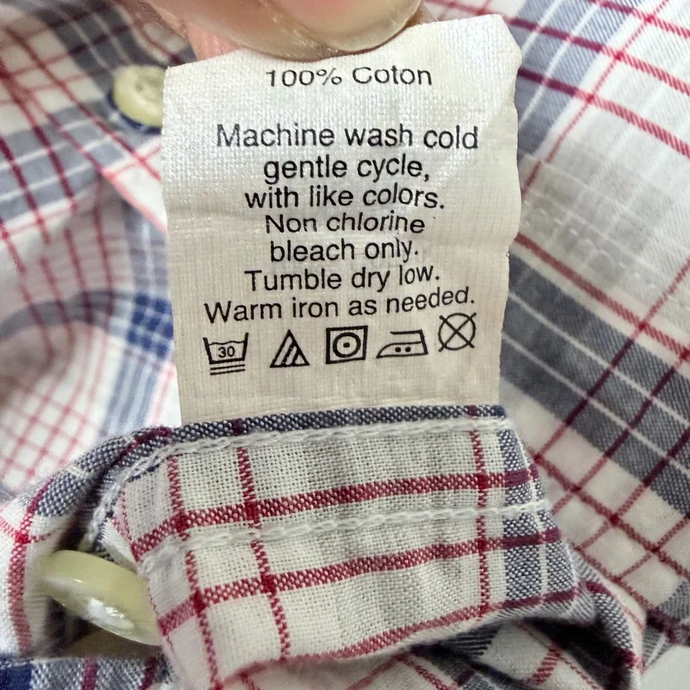 J Crew Tailored Fit Plaid Button Down Shirt Mens‎ XL 100% Cotton Blue Red